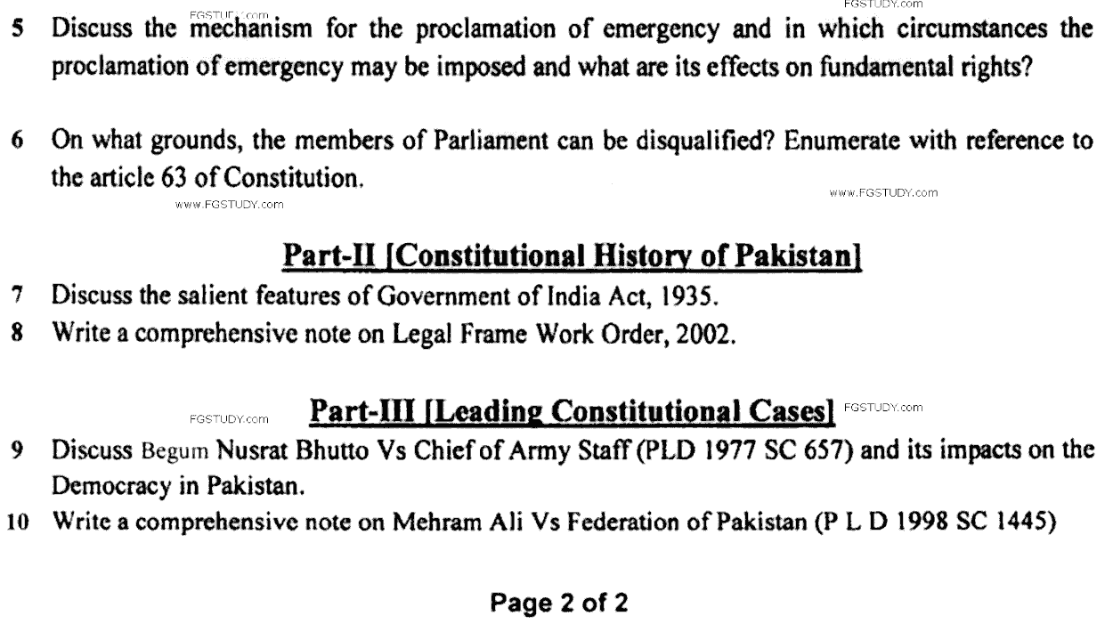 LLB Part 2 Constitutional Law 2 Past Paper 2020 Punjab University