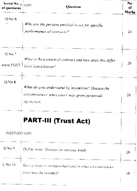 LLB Part 2 Equity Past Paper 2017 Punjab University