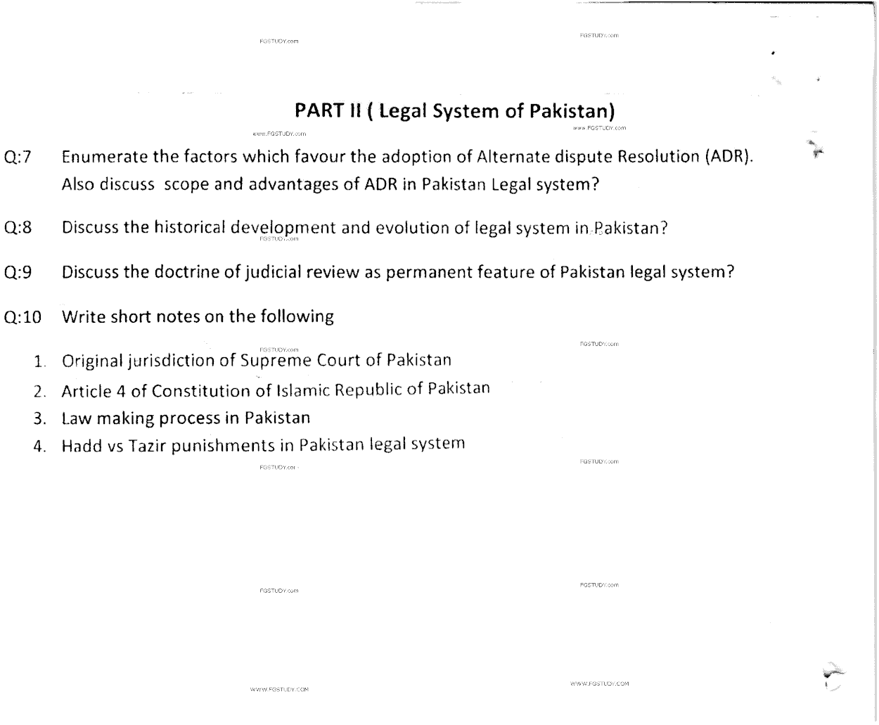 LLB Part 2 Introduction To Legal Systems Past Paper 2019 Punjab University