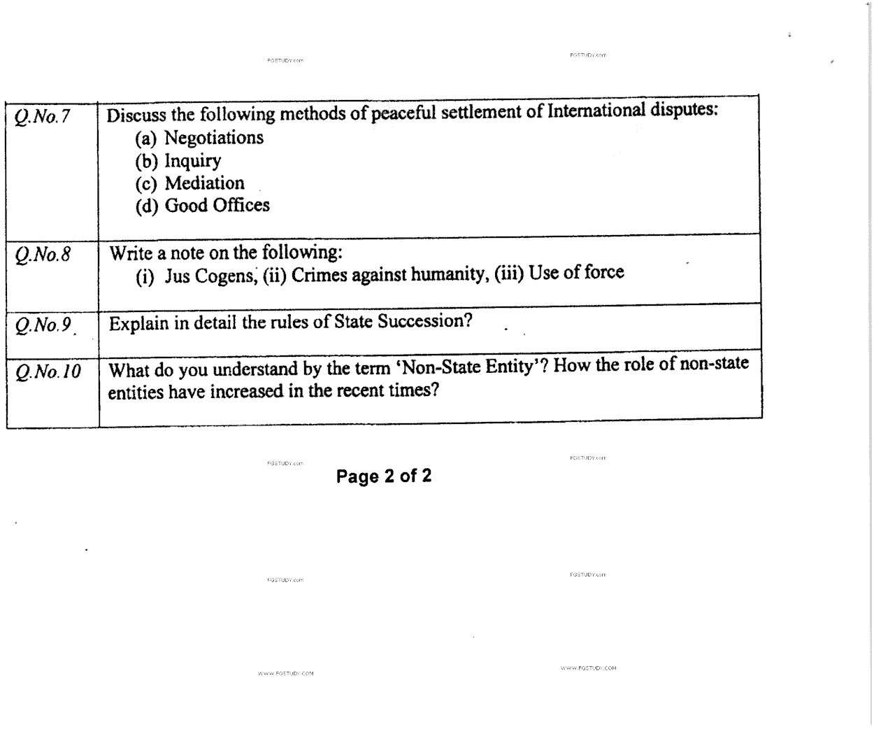 LLB Part 2 Public International Law Past Paper 2020 Punjab University