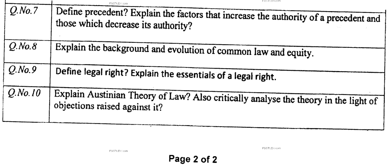 LLB Part 3 English Jurisprudence Past Paper 2020 Punjab University