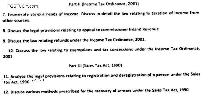LLB Part 3 Labour Taxation Laws Past Paper 2019 Punjab University