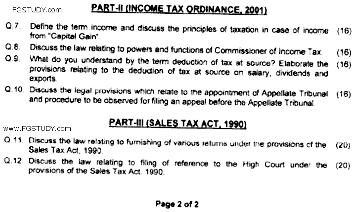 LLB Part 3 Labour Taxation Laws Past Paper 2019 Punjab University