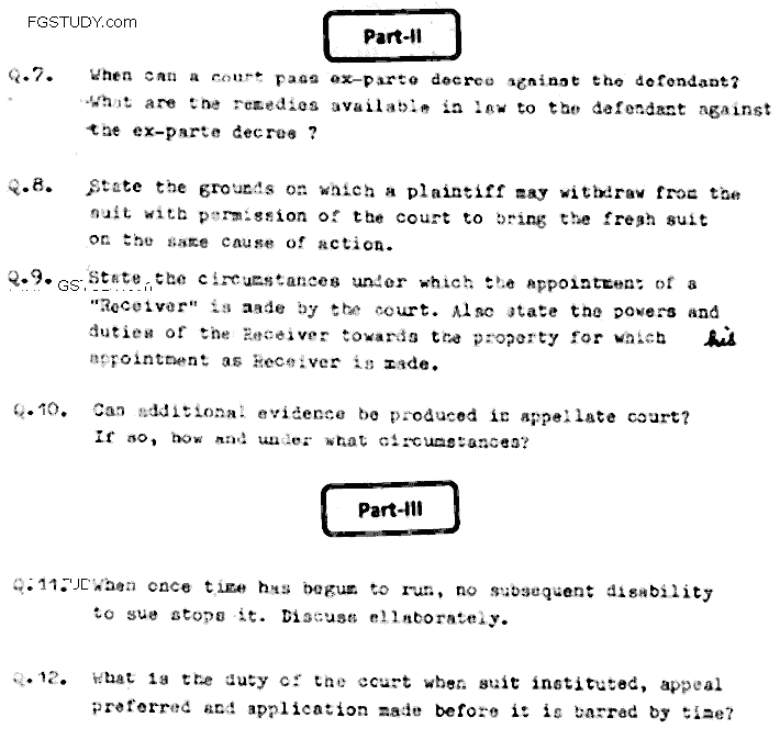 LLB Part 3 Law Of Civil Procedure Past Paper 2015 Punjab University