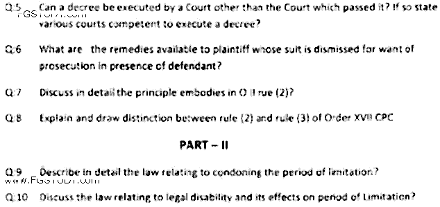 LLB Part 3 Law Of Civil Procedure Past Paper 2019 Punjab University