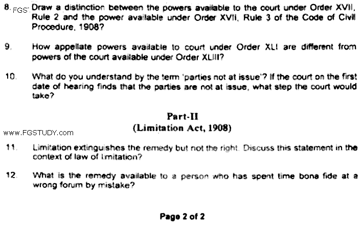 LLB Part 3 Law Of Civil Procedure Past Paper 2019 Punjab University