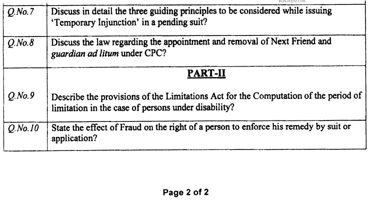 LLB Part 3 Law Of Civil Procedure Past Paper 2020 Punjab University