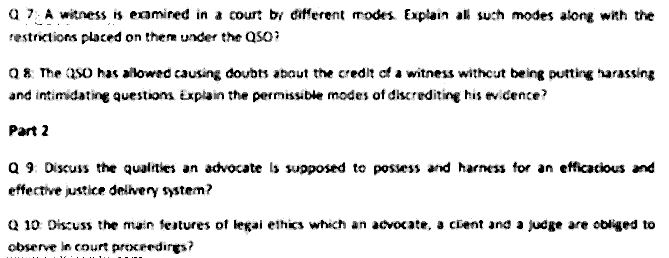 LLB Part 3 Law Of Evidence Legal Ethics Past Paper 2019 Punjab University