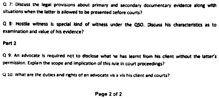 LLB Part 3 Law Of Evidence Legal Ethics Past Paper 2019 Punjab University