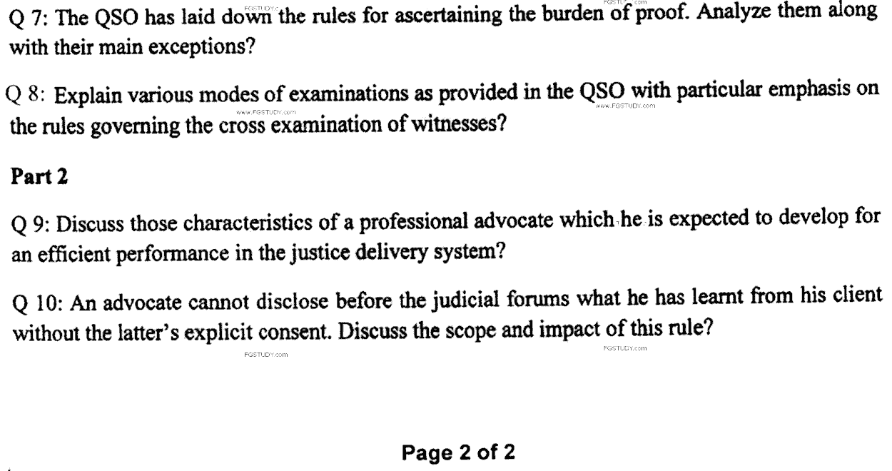 LLB Part 3 Law Of Evidence Legal Ethics Past Paper 2020 Punjab University