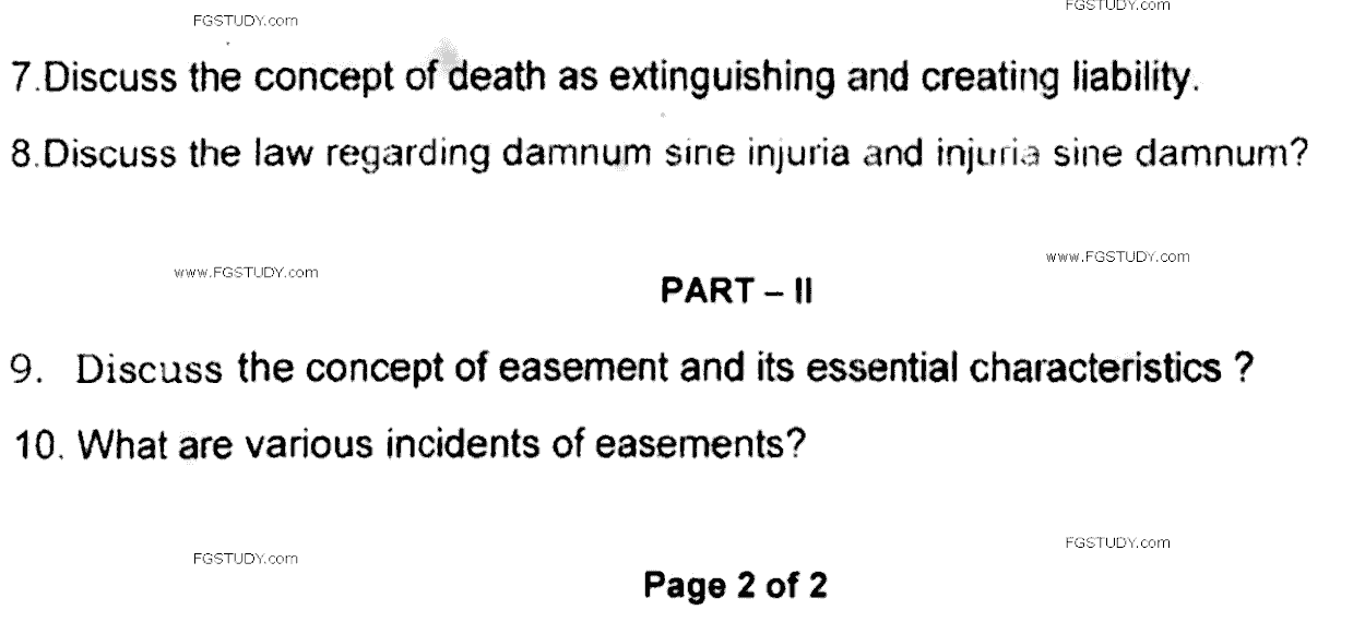 LLB Part 3 Law Of Torts Easement Past Paper 2020 Punjab University