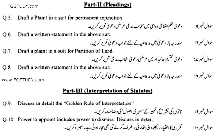 LLB Part 3 Legal Drafting Interpretation Of Statutes Past Paper 2019 Punjab University