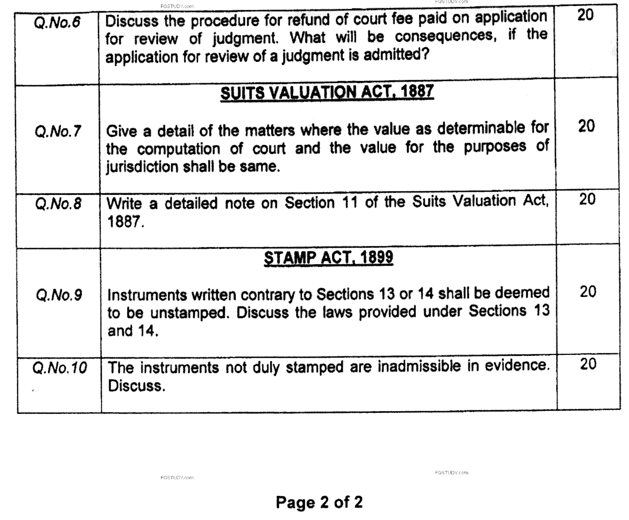 LLB Part 3 Minor Acts Past Paper 2020 Punjab University