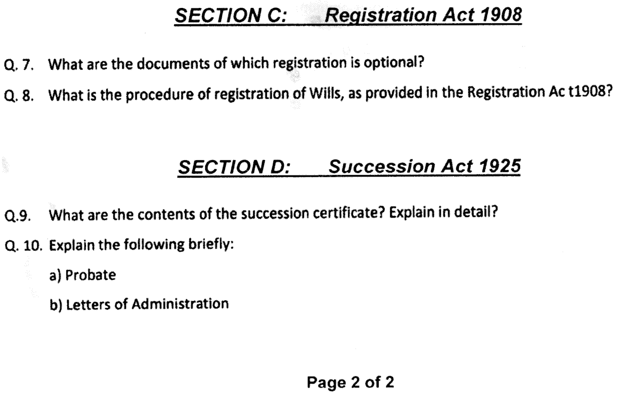 LLB Part 4 Law Of Transfer Of Property Past Paper 2020 Punjab University