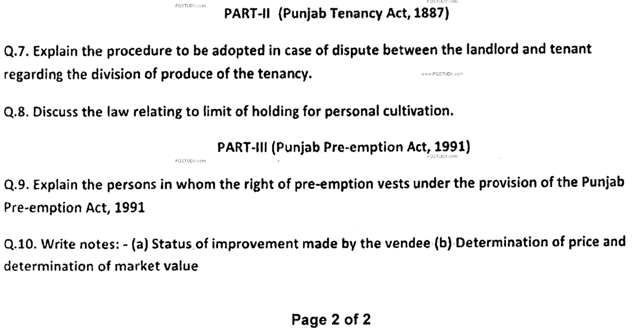 LLB Part 4 Special Local Laws Past Paper 2020 Punjab University