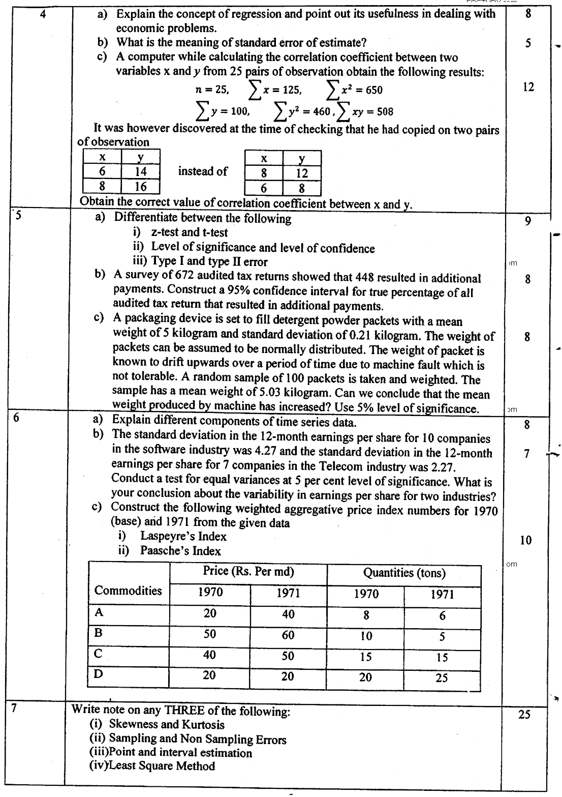 MA Part 1 Economics Statistics For Economists Past Paper 2017 Punjab University