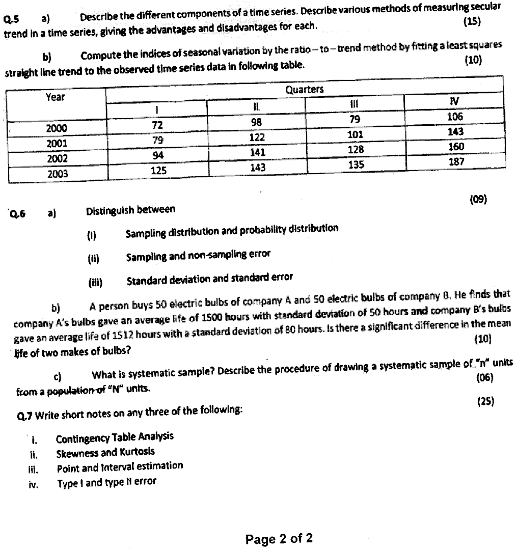 MA Part 1 Economics Statistics For Economists Past Paper 2020 Punjab University