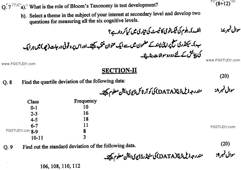MA Part 1 Education Elementary Assessment And Evaluation Past Paper 2018 Punjab University