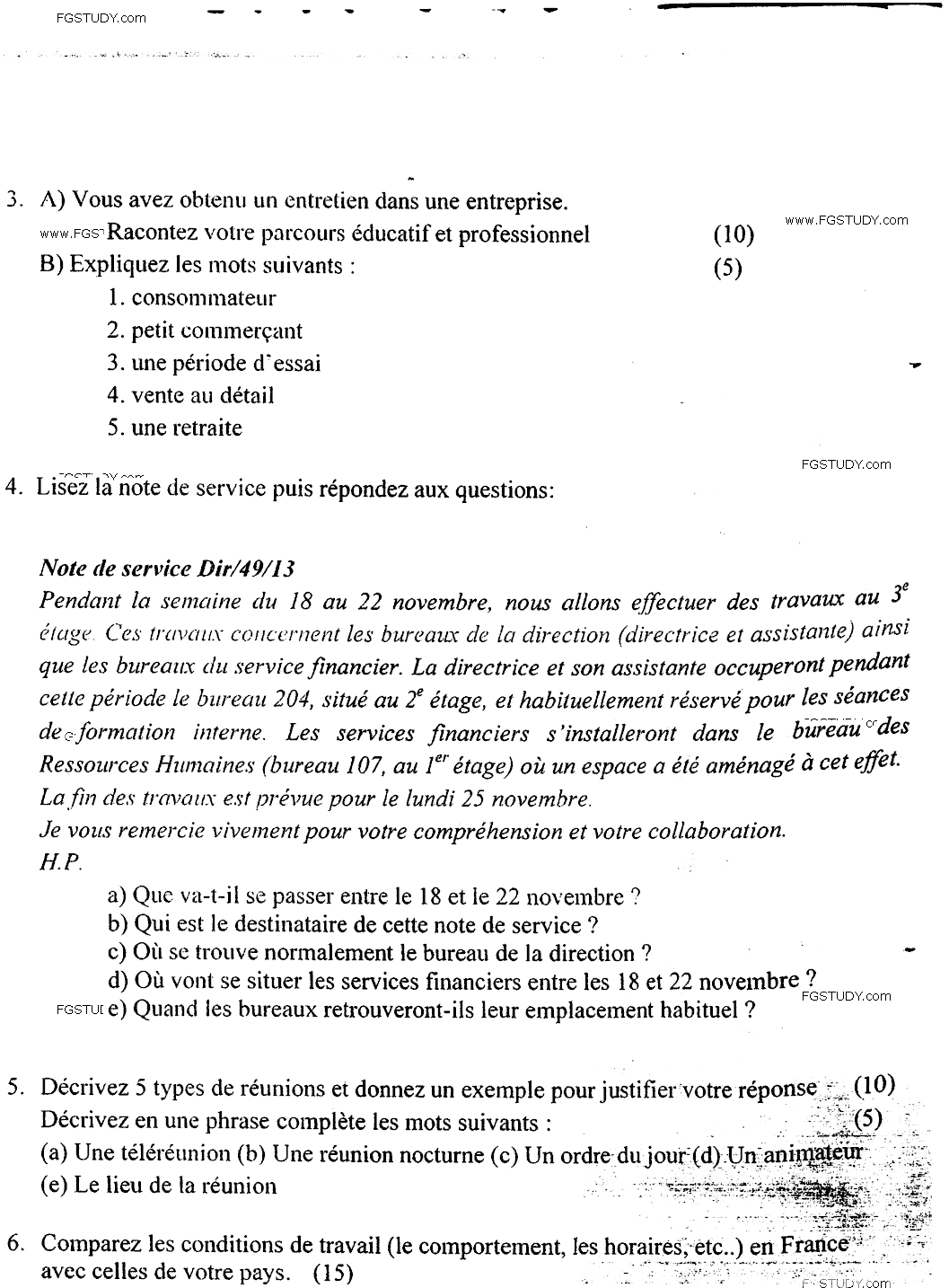 MA Part 1 French Francais Des Professions Past Paper 2016 Punjab University