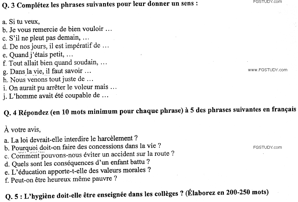 MA Part 1 French Techniques D Expression Orale Ecrite Past Paper 2019 Punjab University