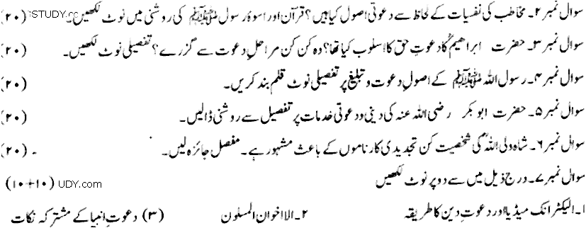 MA Part 2 Islamic Studies Dawah Tul Irshad Past Paper 2019 Punjab University