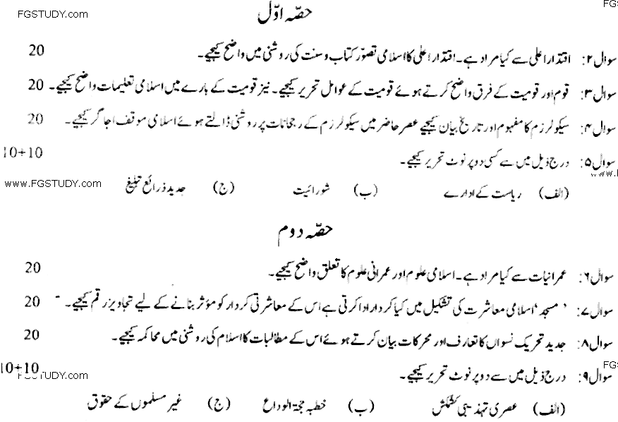 MA Part 2 Islamic Studies Islam And Modern Social And Political Thought Past Paper 2019 Punjab University