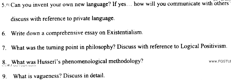 MA Part 2 Philosophy Modern Philosophical Movements Past Paper 2019 Punjab University