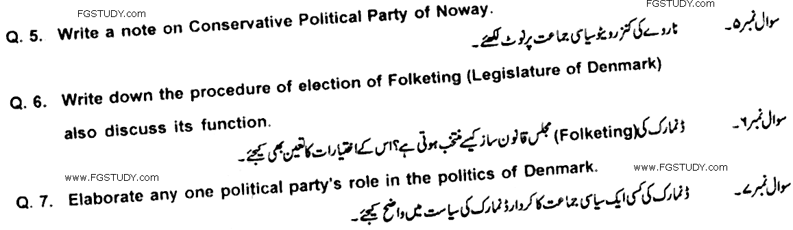MA Part 2 Political Science Political Systems Of Sweden Norway And Denmark Past Paper 2019 Punjab University