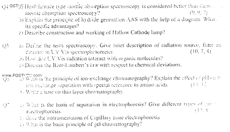 MSc Part 1 Chemistry Analytical Chemistry Past Paper 2019 Punjab University Subjective