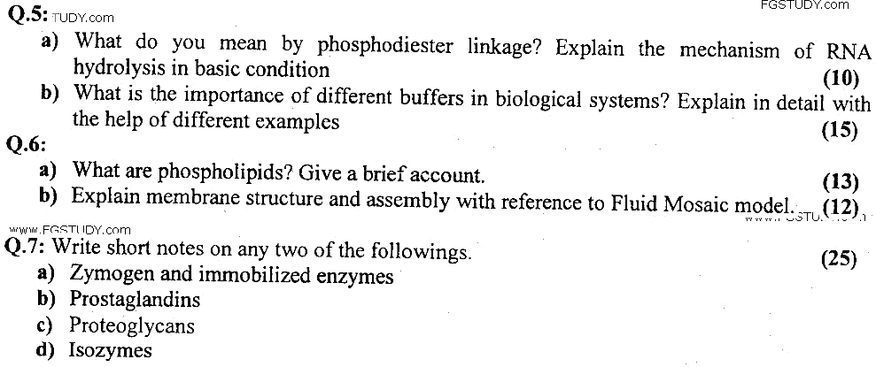 MSc Part 1 Chemistry Biochemistry Past Paper 2019 Punjab University Subjective