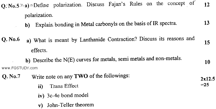 MSc Part 1 Chemistry Inorganic Chemistry Past Paper 2019 Punjab University Subjective