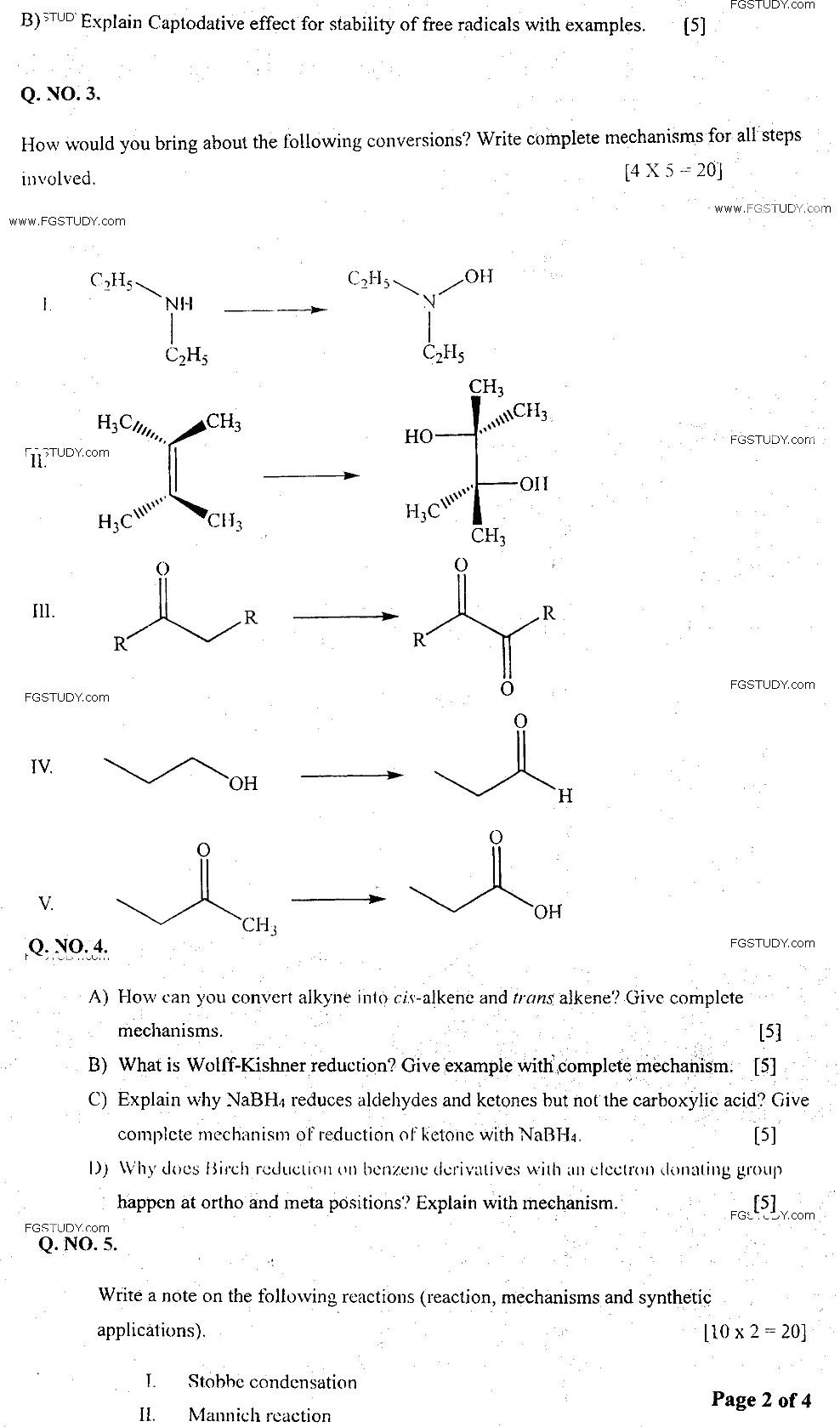MSc Part 1 Chemistry Organic Chemistry Past Paper 2018 Punjab University Subjective