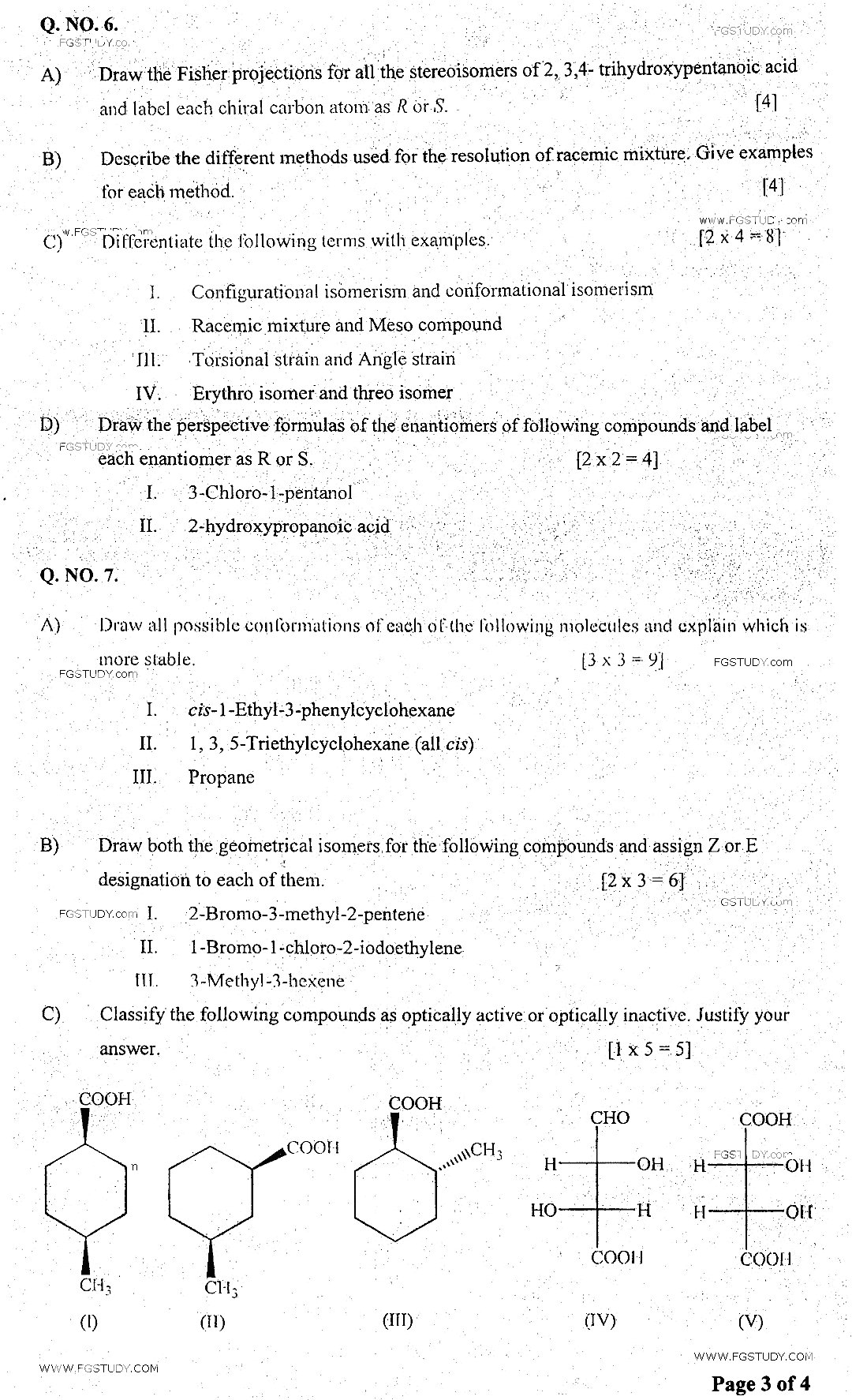 MSc Part 1 Chemistry Organic Chemistry Past Paper 2018 Punjab University Subjective