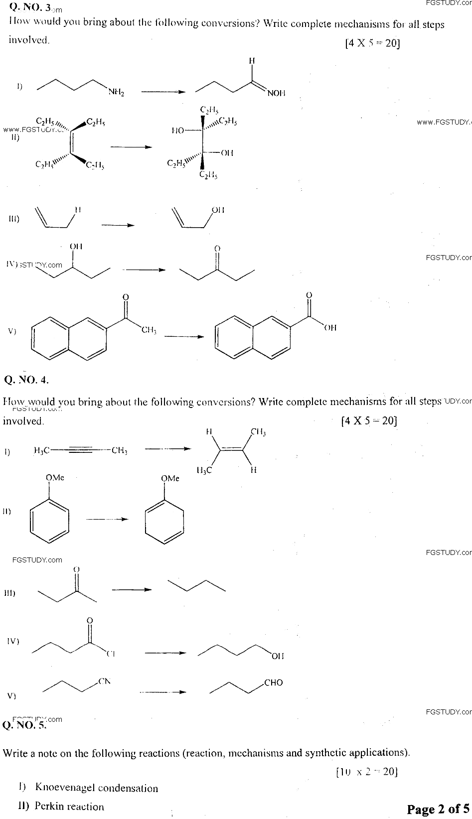 MSc Part 1 Chemistry Organic Chemistry Past Paper 2018 Punjab University Subjective