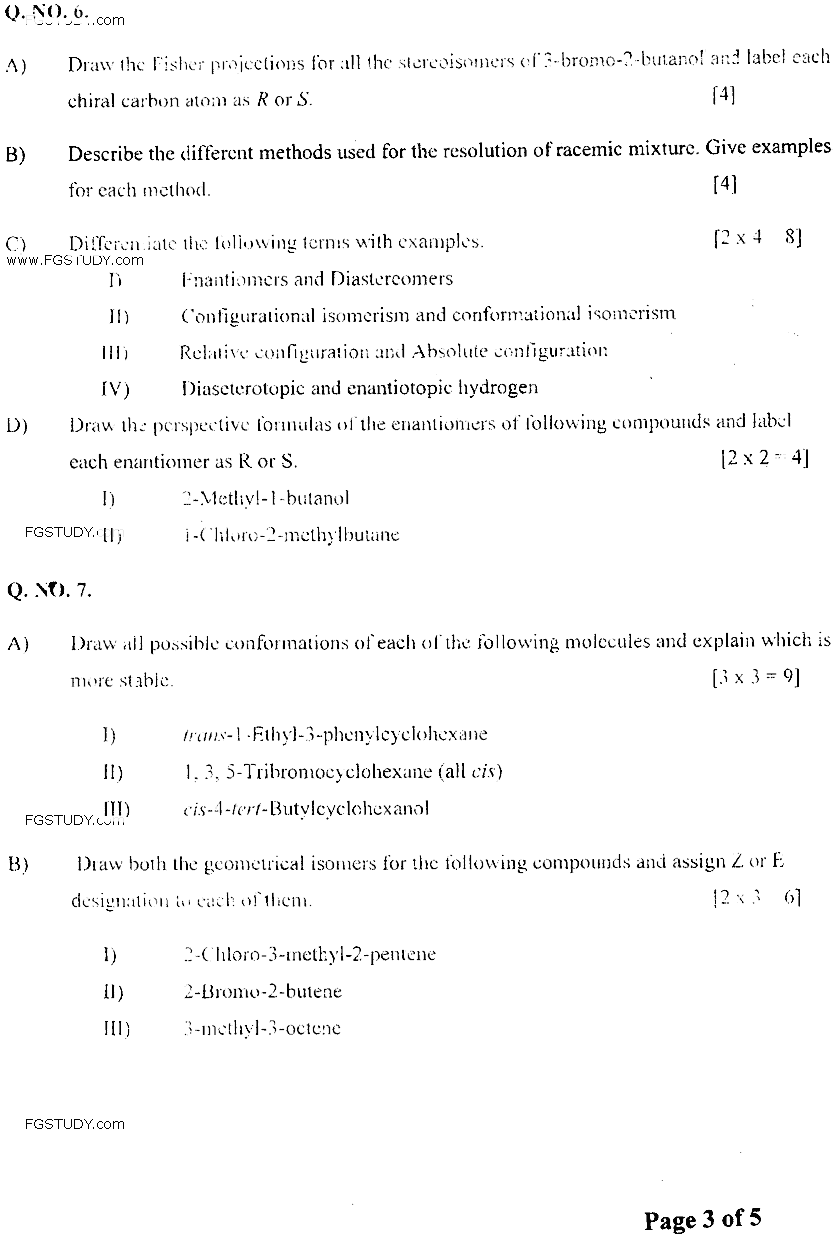 MSc Part 1 Chemistry Organic Chemistry Past Paper 2018 Punjab University Subjective