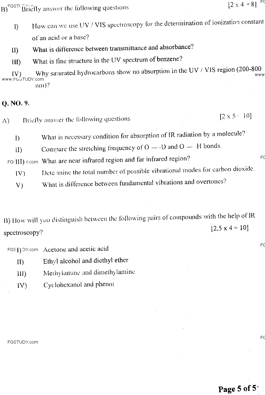 MSc Part 1 Chemistry Organic Chemistry Past Paper 2018 Punjab University Subjective