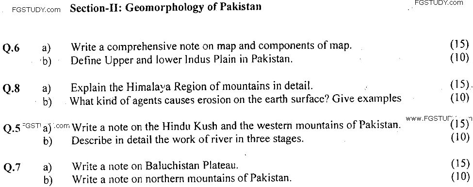 MSc Part 1 Geography Geomorphology Past Paper 2019 Punjab University Subjective