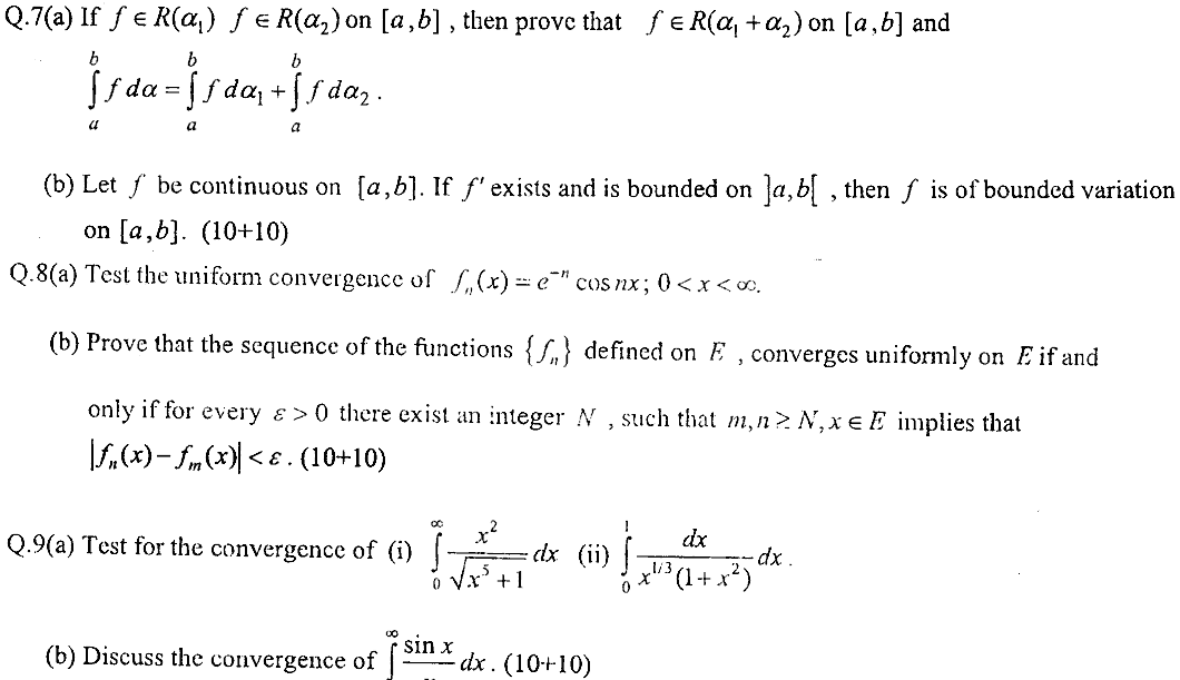 MSc Part 1 Mathematics Real Analysis Past Paper 2018 Punjab University Subjective