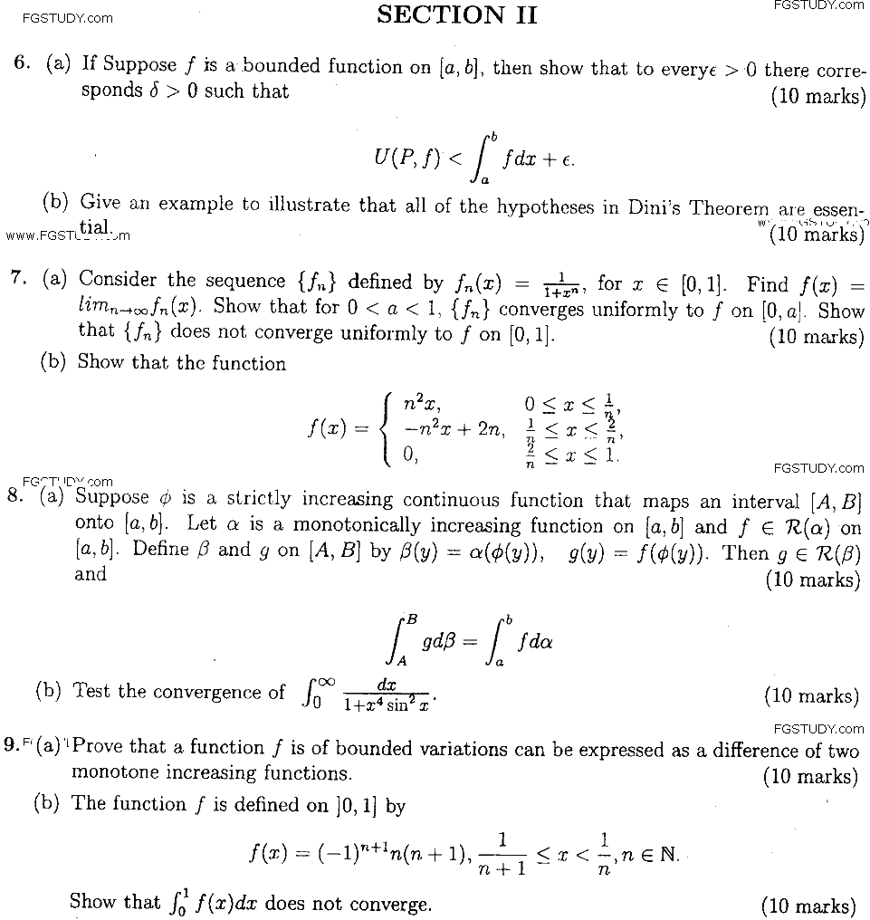 MSc Part 1 Mathematics Real Analysis Past Paper 2019 Punjab University Subjective
