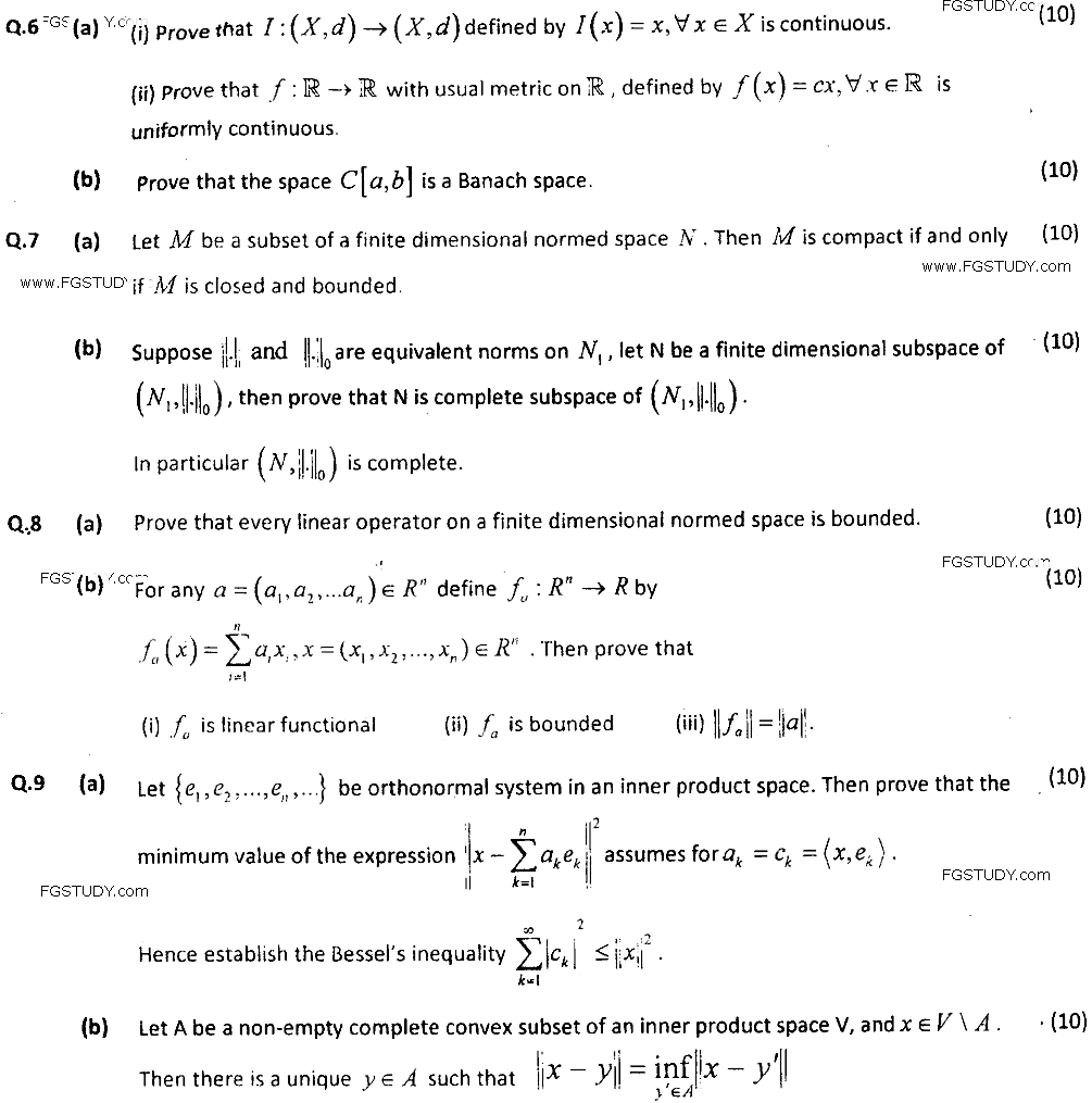 MSc Part 1 Mathematics Topology Functional Analysis Past Paper 2018 Punjab University Subjective