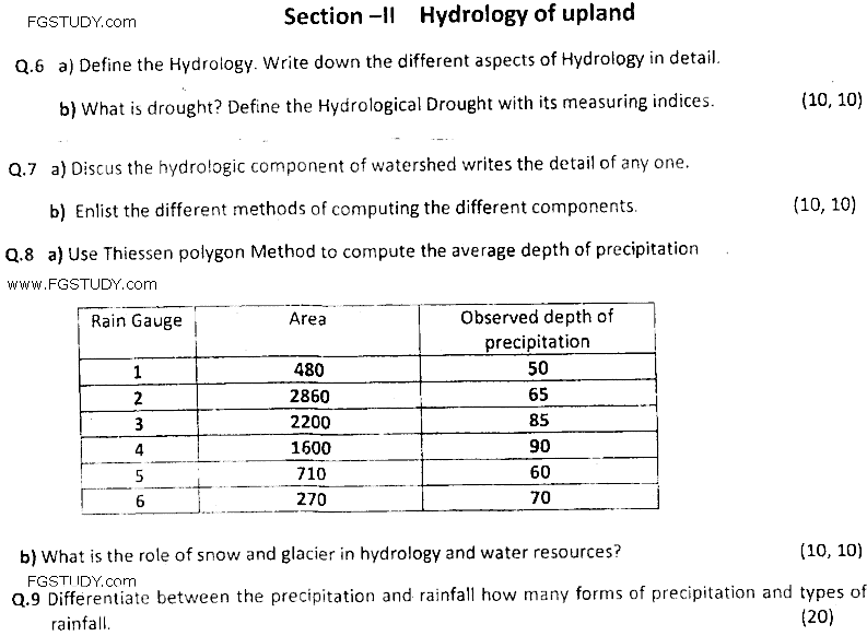 MSc Part 1 Mountain Conservation And Watershed Management Forestry And Ecology Past Paper 2019 Punjab University Subjective