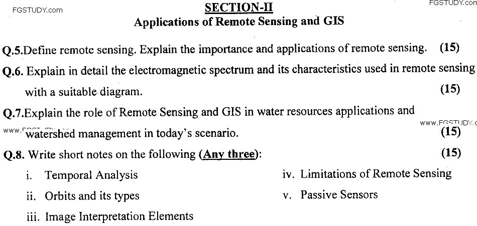 MSc Part 1 Mountain Conservation And Watershed Management Database Management Information System And Applications Of Remote Sensing And Geographical Information System Past Paper 2019 Punjab University Subjective