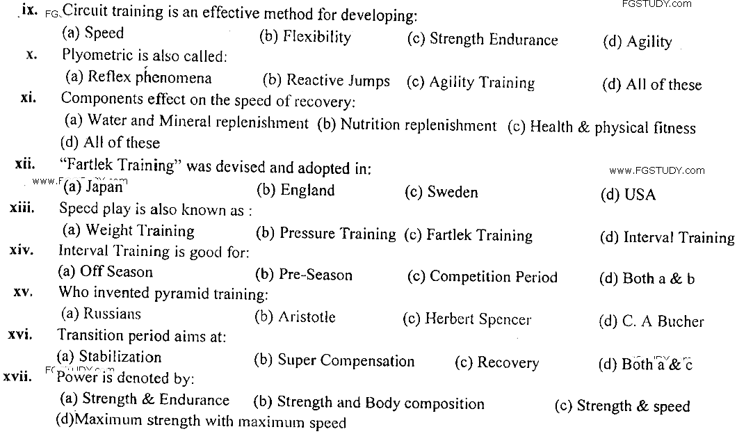 MSc Part 1 Sport Sciences And Physical Education Methodology Of Scientific Coaching Past Paper 2019 Punjab University Objective