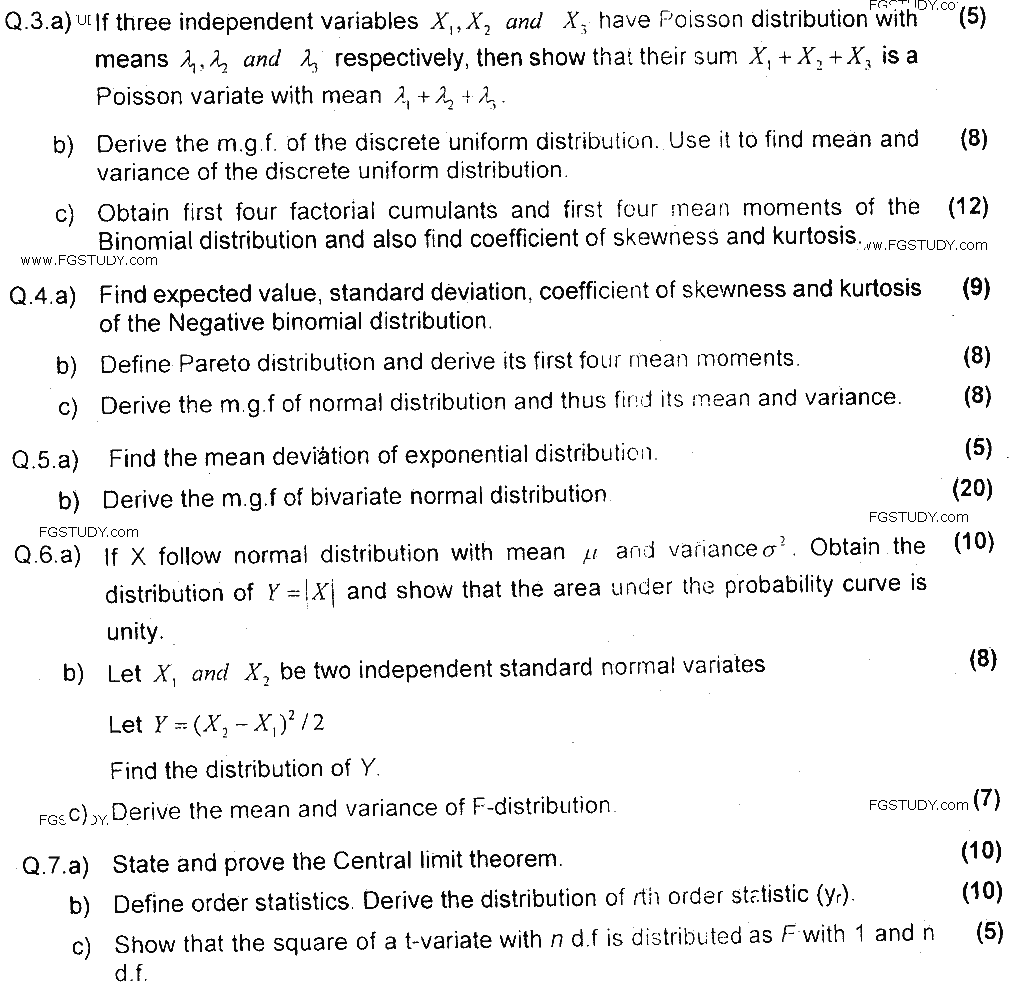 MSc Part 1 Statistics Probability And Probability Distributions Past Paper 2018 Punjab University Subjective
