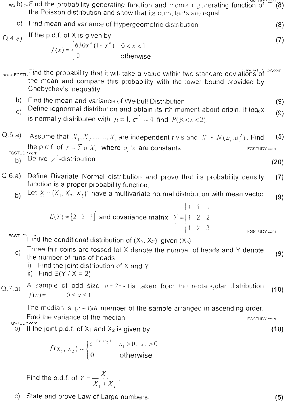 MSc Part 1 Statistics Probability And Probability Distributions Past Paper 2018 Punjab University Subjective