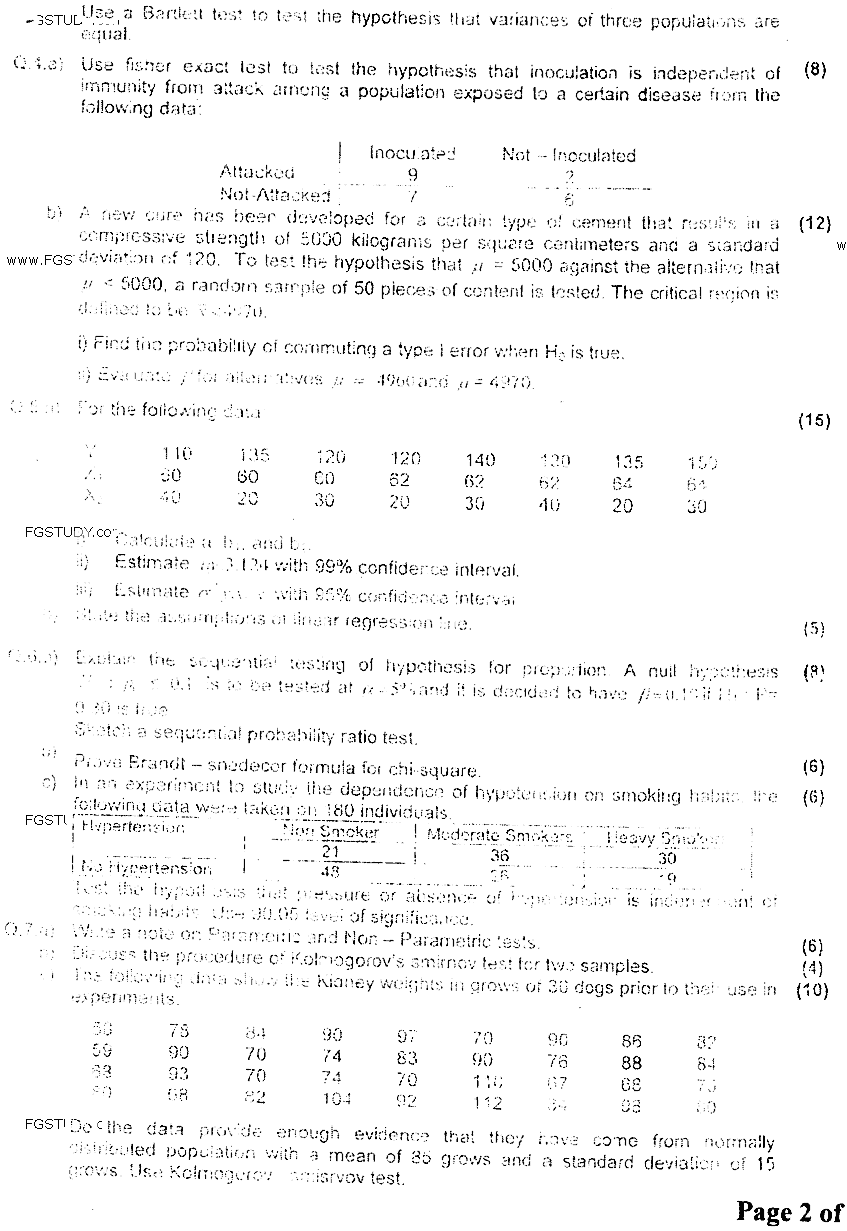 MSc Part 1 Statistics Statistical Methods Past Paper 2018 Punjab University Subjective