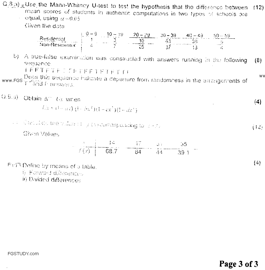 MSc Part 1 Statistics Statistical Methods Past Paper 2018 Punjab University Subjective