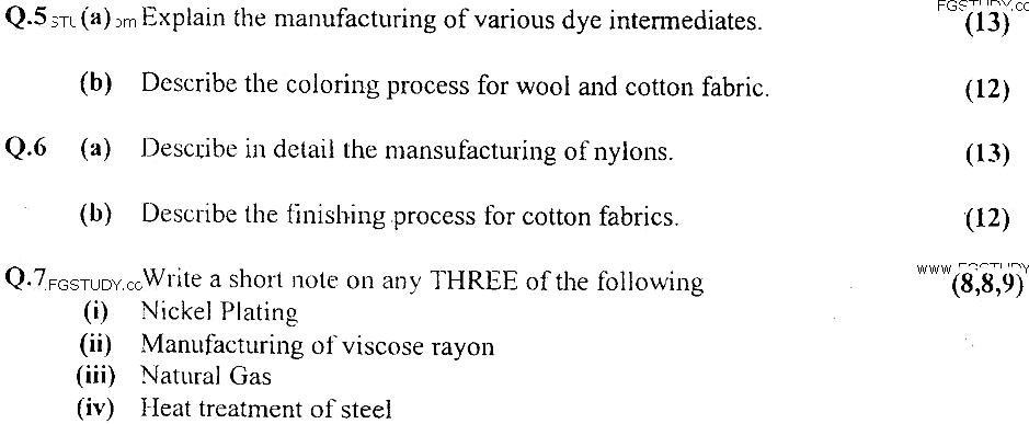 MSc Part 2 Chemistry Applied Chemistry Past Paper 2019 Punjab University Subjective
