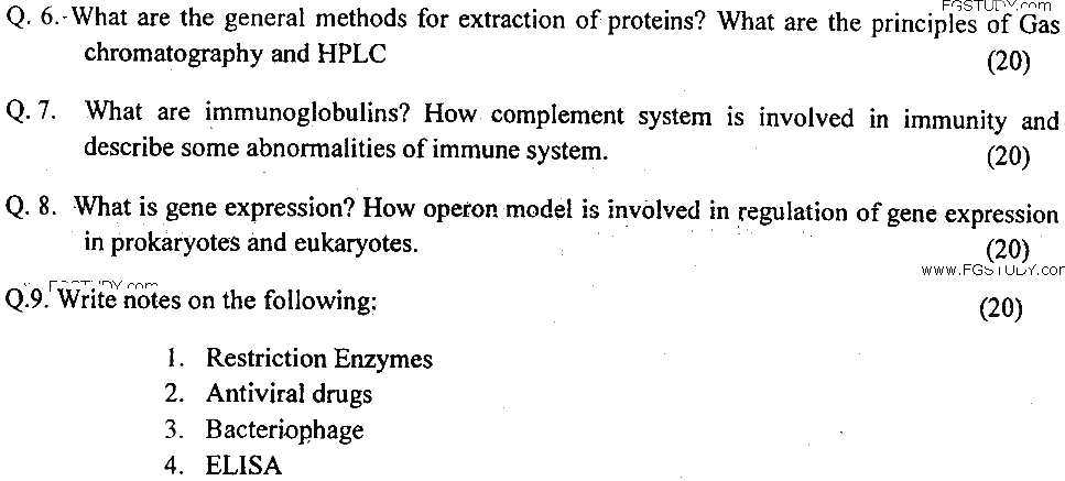 MSc Part 2 Chemistry Biochemistry Past Paper 2019 Punjab University Subjective