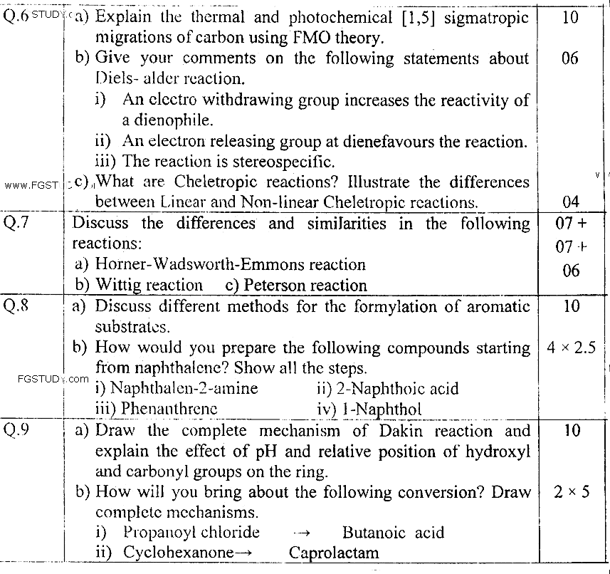 MSc Part 2 Chemistry Organic Chemistry Past Paper 2018 Punjab University Subjective